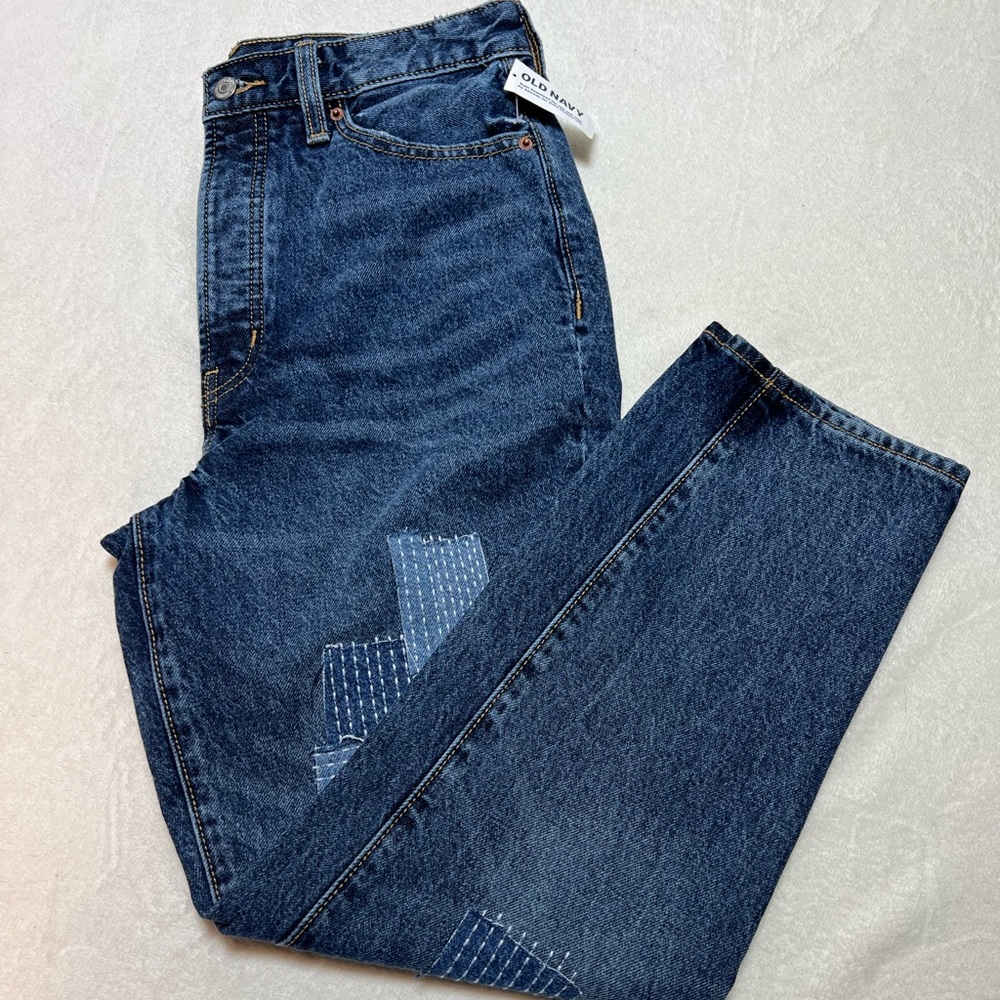 NWT Old Navy Extra High Rise Straight Button Fly Patchwork Jeans C2